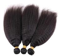 Human Hair Extension for capelli umani ricci crespi 12A, pacchi lisci Yaki, capelli brasiliani non trattati, tessitura rapida, nero naturale Hair Extensions(12 12 12)