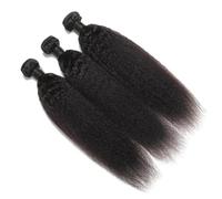 Human Hair Kinky Yaki Straight Bundles， Human Hair Unprocessed Virgin Full and Thick, Silky Soft, No Shedding, No Smell, No Tangle Hair Extensions(14inch x3)