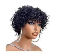 Human Hair Parrucche corte e ricce in capelli umani da 8 pollici for donne nere, taglio Pixie con frangia, densità 180 Hair Extensions