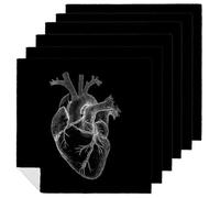 Human Heart Line Art - Set di 6 tovaglioli quadrati di alta qualità, riutilizzabili, lavabili, in poliestere, per cene e feste