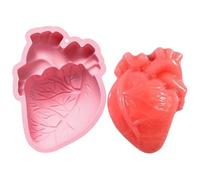 Human Heart Silicone Mold, 4-Cavity 3D Brain Heart Molds Resin, Handmade Non-Stick Tray for Halloween Crafts, Soap Making, Chocolate Jelly Pudding Clay, Party Decoration Supplies, 16.3x12.9x3.2cm