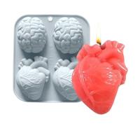 Human Heart Silicone Mold, 4-Cavity 3D Brain Heart Molds Resin, Handmade Non-Stick Tray for Halloween Crafts, Soap Making, Chocolate Jelly Pudding Clay, Party Decoration Supplies, 16.3x12.9x3.2cm