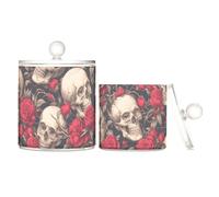 Human Skulls - Contenitore in plastica trasparente con coperchio, motivo teschi rossi, stile gotico, contenitore decorativo per cotton fioc, cotton fioc, graffette, confezione da 2