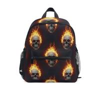 Human Skulls Fire - Zaino nero per bambini e bambine, piccolo zaino, Teschi Umani Fuoco Nero, Small, Zaini Cool Soccer Print | Zaini leggeri per bambini da 3 a 8 anni, con targhetta per il nome