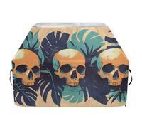 Human Skulls Green Monstera Deliciosa Leaves Outdoor Grill Cover 165 Pollici Impermeabile Resistente Griglia Copertura con Coulisse Regolabile per Polvere Vento