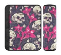 Human Skulls Hot Pink Lily Flowers Dark Style 2 Pack accessori auto cinture di sicurezza copre arresto cintura di sicurezza taglio nel collo per auto funda para cinturón de carro