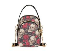 Human Skulls Red Rose Gothic Style trendy viaggio crossbody con multi tasche borse a mano per le donne per l'autunno