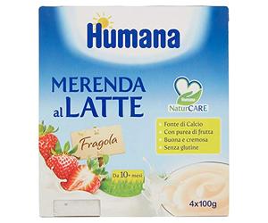 Humana Merenda Al Latte Fragola - Pacco Da 4 X 100 Gram - Totale: 400 Gram