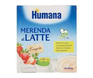Humana Merenda Bambino Al Latte Fragola Pacco Da 4 X 100 gr