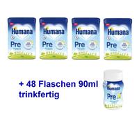 Humana Pre 4 x 750g polvere + 48 biberon da 90 ml pronti da bere
