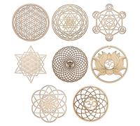 Humanitypd 8 Pacchetti 14 Cm Pannello Parete in Legno Fiore della Vita Forma Tazza Tappeto Legno Art Murale Fai Da Te Tappeto Geometria Fabbricazione Artigianale
