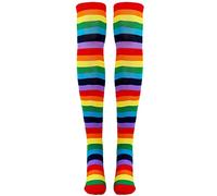 Humanitypd Calze a righe arcobaleno colorate sul ginocchio Clown Costume a righe calze alte per feste di Halloween Cosplay