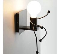 Humanoid Creativo Vintage Lampada da Parete Industriale Retro Applique da Parete Lampada a Muro Supporto in Ferro Art Deco E27 per Bar, Camera da Letto, Cucina, Ristorante, caffè, Corridoio (Nero)