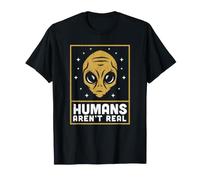 Humans Aren't Real Alien Head Retro Vintage Outer Space Fun Maglietta