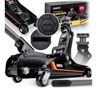 Humberg Cric idraulico per auto, a basso profilo, 2,5T, 80-360 mm, 2 cuscinetti in gomma, colore nero