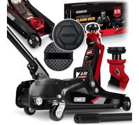 Humberg Cric idraulico per auto, a basso profilo, 2,5T, 80-360 mm, 2 cuscinetti in gomma, colore nero, rosso