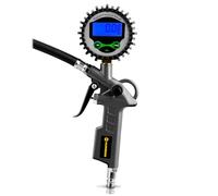 Humberg Gonfiatore digitale per pneumatici con manometro, manometro da 15 bar, con display LCD, manometro per auto, moto e bicicletta, tubo da 34 cm, connettore da 1/4"