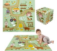 Humbi Eva - Tappetino puzzle in schiuma per neonati e bambini, 90 x 90 x 1 cm (strade rurali, strade del villaggio, agricoltura)
