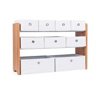 Humble Crew Scaffale per bambini, scaffale organizer per giocattoli in legno, 9 contenitori in tessuto, naturale/bianco
