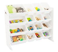 Humble Crew Scaffale per bambini, scaffale organizer per giocattoli in legno extra large con 16 contenitori di plastica, bianco