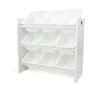 HumbleCrew Organizer Giocattoli in Legno: Scaffale Bambini con 9 Contenitori, Design Grigio/Bianco Chic, Perfetto per Camerette Moderne e Ordinate