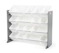HumbleCrew Scaffale Bambini Capiente: Organizer Giocattoli con 16 Contenitori, Design Grigio/Bianco Moderno, Ideale per Camerette Stile e Ordinate