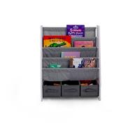 HumbleCrew Scaffale Libreria Bambini Elegante: 4 Ripiani per Libri, Design Bianco/Grigio Moderno, Ideale per Camerette Stile, Ordine e Letture Creative