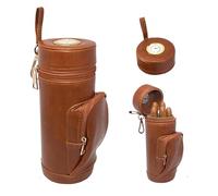 Humidor cilindrico in pelle per sigari da viaggio, con igrometro e fodera in legno di cedro, custodia portatile con chiusura a cerniera, regalo personalizzabile per uomo (marrone)