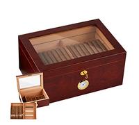 Humidor per Sigari di Cedro con Piano in Vetro con Igrometro Digitale di Precisione,Vassoio Rimovibile,Scatola per Sigari per 30-50 Sigari,Ottimo Regalo per Tutti Gli Amanti dei Sigari B