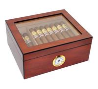 Humidor per sigari Eitida, custodia per 25-50 sigari, piano in vetro temperato, scatola portaoggetti realizzata a mano in legno di cedro spagnolo con divisorio, umidificatore e igrometro, ciliegio