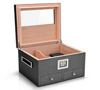 Humidor per Sigari in Legno Di Cedro in Fibra Di Carbonio 45 Sigari Scatola per Sigarette Antivento a Doppio Strato Di Grande Capacità Con Umidificatore Termometro E Lucernario Trasparente