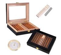 Humidor Per Sigari In Legno Di Cedro,Mini Scatola Portatile Per Sigari,Vernice Per Pianoforte,Lucernario Trasparente,Con Igrometro,Umidificatore,Divisorio,Cerniere Dorate,Contiene 10-18 Sigari