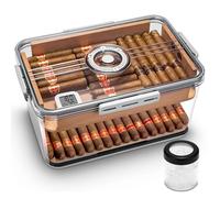 Humidor per Sigari, Scatola per Conservare Sigari in Legno di Cedro A 2 Strati, può Ospitare 100 Sigari, con Igrometro + Umidificatore + Timer, Sigillato Ermeticamente
