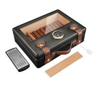 Humidor per Sigari, Scatola Portasigari con Igrometro, Umidificatore e Divisorio, Custodia da Viaggio in Legno di Cedro con Coperchio in Vetro per 30-50 Sigari, Accessori per Sigari da Trasporto