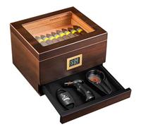 Humidor per Sigari, Scatola Portasigari Rivestita in Legno Di Cedro Con Cassetti Multistrato, Con Igrometro Digitale, Umidificatore, Parte Superiore in Vetro, Contiene 30-40 Sigari,Black