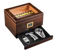 Humidor per Sigari, Scatola Portasigari Rivestita in Legno Di Cedro Con Cassetti Multistrato, Con Igrometro Digitale, Umidificatore, Parte Superiore in Vetro, Contiene 30-40 Sigari,Silver