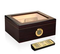 Humidor per Sigari,SLEGE Cedro Spagnolo Humidors Sigar Fatto Mano,Digitale Igrometro,Divisorio,Umidificatore Sigari Humidor,Piano Vetro,Scatola porta(30-50 sigari)Italiano Manuale Tobacco Storage Box