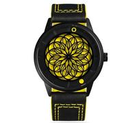 Humism Kato Helios Automatico Acciaio Zaffiro Giallo Nero Pelle Orologio Unisex
