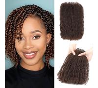 Humistwbiu Afro Kinkys Bulk - Capelli umani per extension di dreadlock, 30 g/confezione, riparazione Locs/Twist/trecce 4C capelli umani afro crespi ricci castano medio 35,5 cm 4#