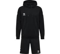 hummel Mover Cotton - Felpa con cappuccio unisex con tasca anteriore e pantaloncini con coulisse, in cotone di qualità, casual e abbigliamento sportivo, colore nero (confezione da 1)