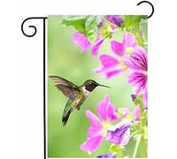 Hummingbird Bird And Pink Flowers Wildlife In Spring Summer Seasonal Nature Bandiere Resistente Alle Intemperie Bandiera Durevole Bandiera Da Giardino Per Esterno Interno Balcone 30X45Cm