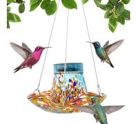 Hummingbird Bird Feeder, Solar Bird Feeders, 8.66x17.72 Inches Outside Birdbath Yard Art, Stained Glass Lawn Ornaments for Women Men Birthday Garden Decoration Gift