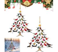 Hummingbird Christmas Ornament, 2D Lightweight Acrylic Colorful Hummingbird Decoration, Winter Bird Stacking Xmas Tree Hanging Decor for Indoor/Outdoor Home Windows Display