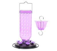 Hummingbird Feeder, 6 Flower Shaped Feeding Ports Leakage Proof Wide Mouth Plastic Bottle Outdoor Garden Hanging Bird Nectar Feeder with Bee Guards, 24oz Capacity for Attracting Wi (Viola)