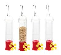 Hummingbird Feeder Set - Transparent Station, Mini Outdoor Dispenser for Garden Decor, 4-Piece Bird Feeder with Stainless Hooks, Lawn Accessory, Backyard Station for Tree Mount and Patio Space