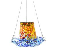 Hummingbird Feeder, Solar Powered Bird Feeder, Stained Glass Garden Ornament Red Green Design for Backyard Patio, Lawn Gardens, Outdoors Decor, Nature Watchers, Seasonal Attraction