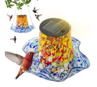 Hummingbird Feeder, Solar-Powered Wild Bird Feeder with Stained Glass Design, Decorative Garden Ornament for Backyard, Patio, Lawn, Outdoor Feeding Supplies, Birdhouse Accent