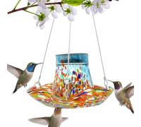 Hummingbird Feeder, Wild Bird Feeders Solar Powered, Stained Glass Hanging Decoration, Garden Lawn Ornaments for Outside, Patio, Backyard, Birdwatching, 8.66x17.72 Inches