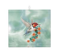 Hummingbird is Flying with Flowered Branch stampato tappetino scolapiatti tappetino assorbente per piano di lavoro, adatto per riporre coltelli, tazze e piatti.