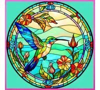 HUMMINGBIRD SEASIDE BEACH COTTAGE GARDEN STAINED GLASS ART DESIGN * SQUARE JOURNAL Notebook Diary Coastal Bird Watching Lover: ֍8x8 ... SHOWER FAVOR/BIRTHDAY/HOUSEWARMING GIFT